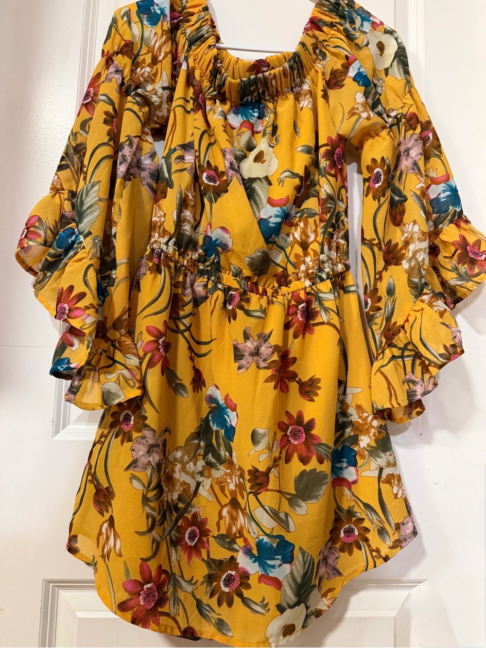 Blush Mustard Yellow Floral Mini Dress - Picture 6 of 7